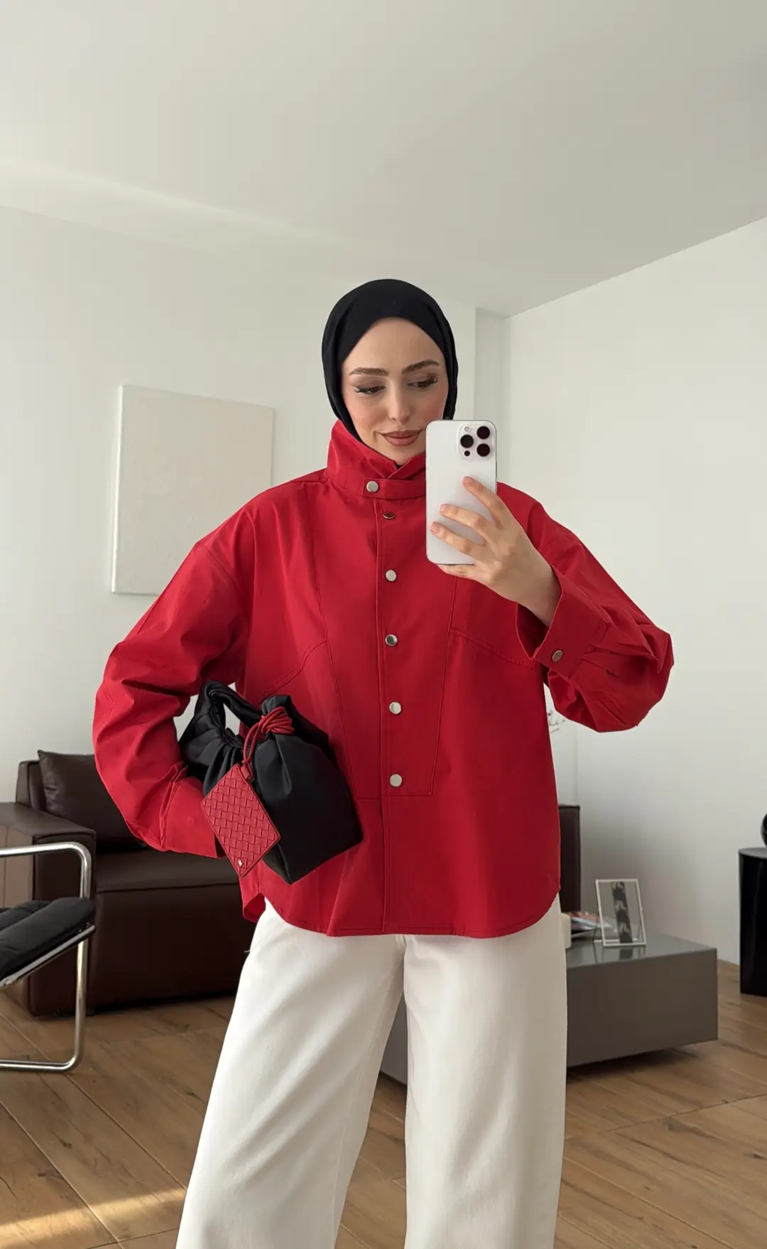 Dik Yaka Çıtçıtlı Tok Kumaş Gömlek Kırmızı