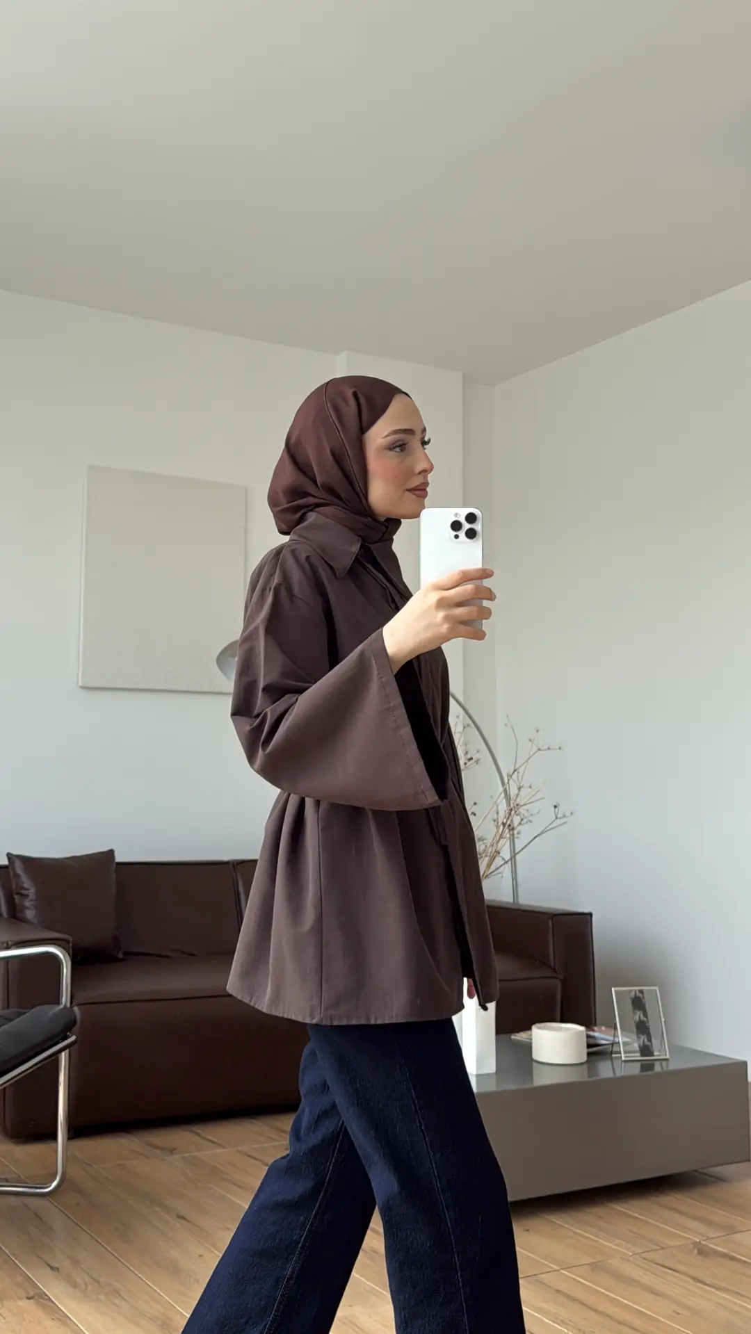 Bağcıklı Asimetrik Yaka Gömlek Kahve