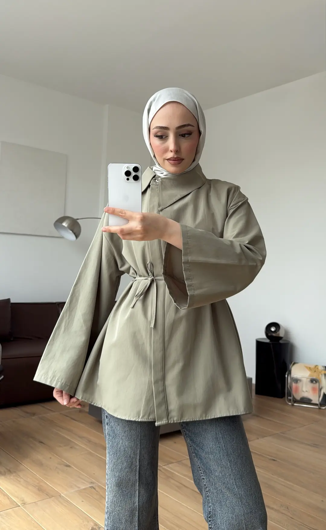 Bağcıklı Asimetrik Yaka Gömlek Haki