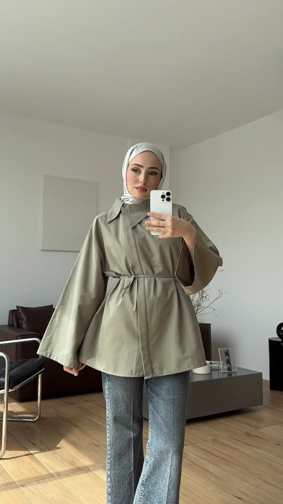 Bağcıklı Asimetrik Yaka Gömlek Haki