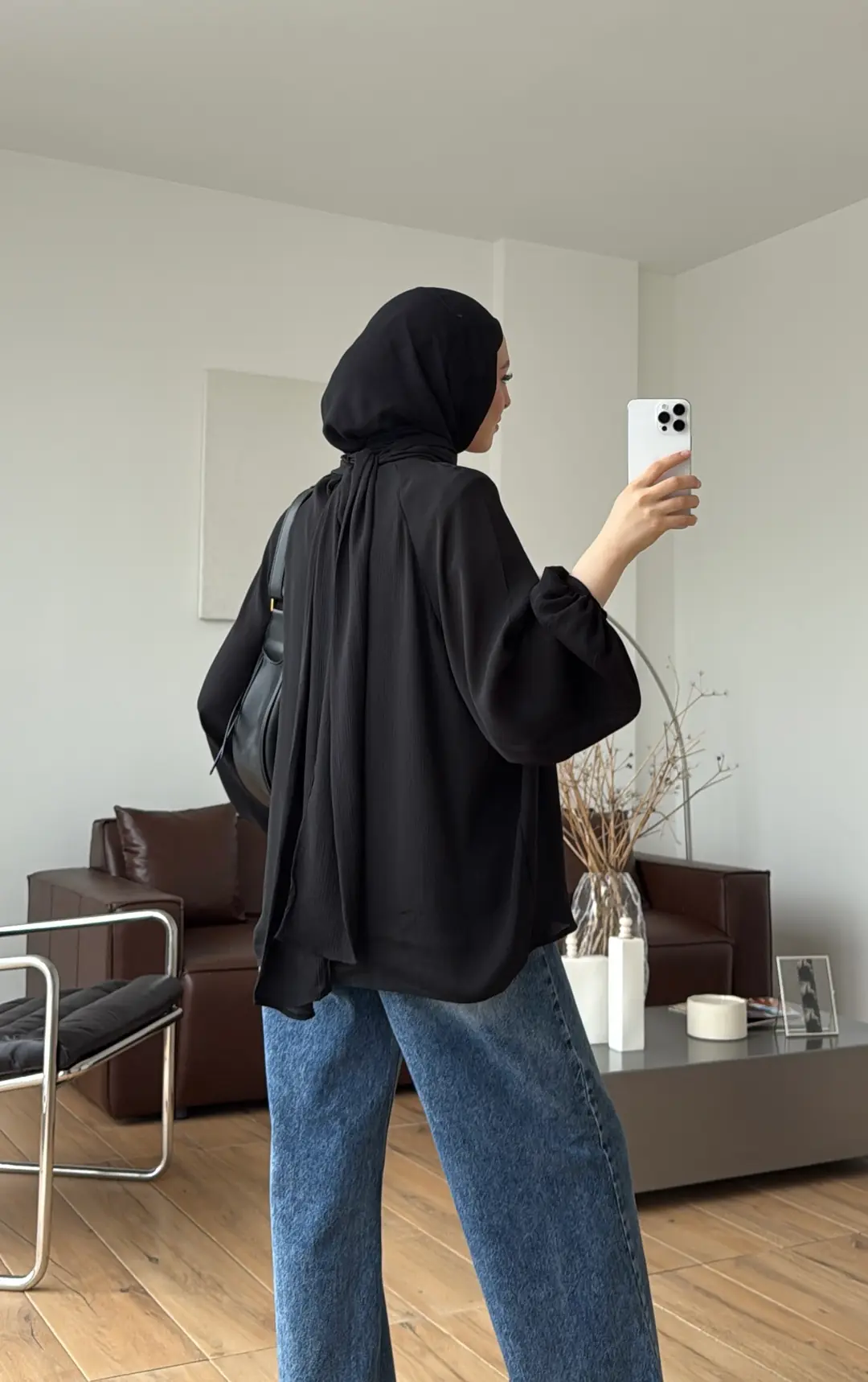 Krinkıl Atkılı Bluz Siyah