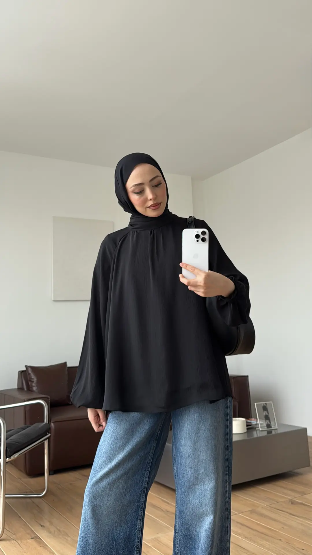 Krinkıl Atkılı Bluz Siyah