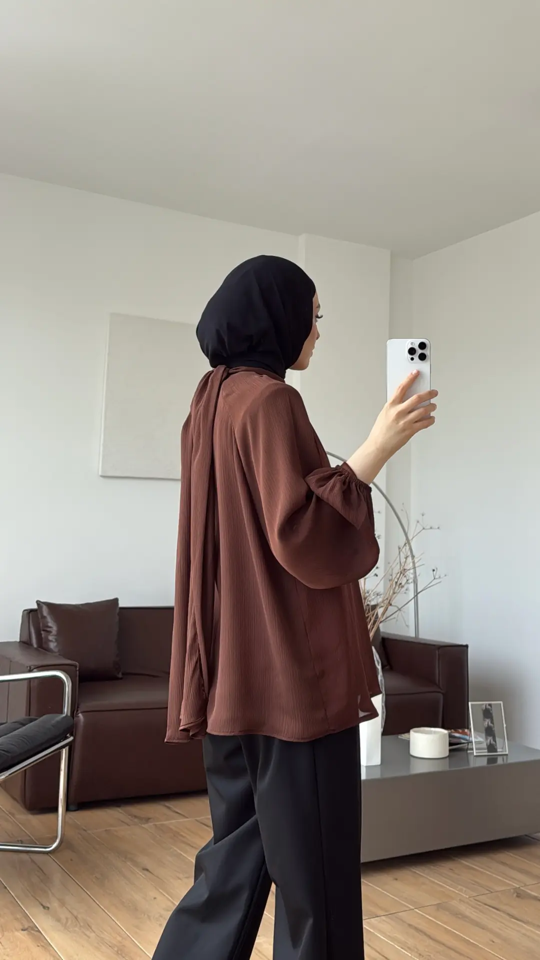Krinkıl Atkılı Bluz Çikolata Kahve