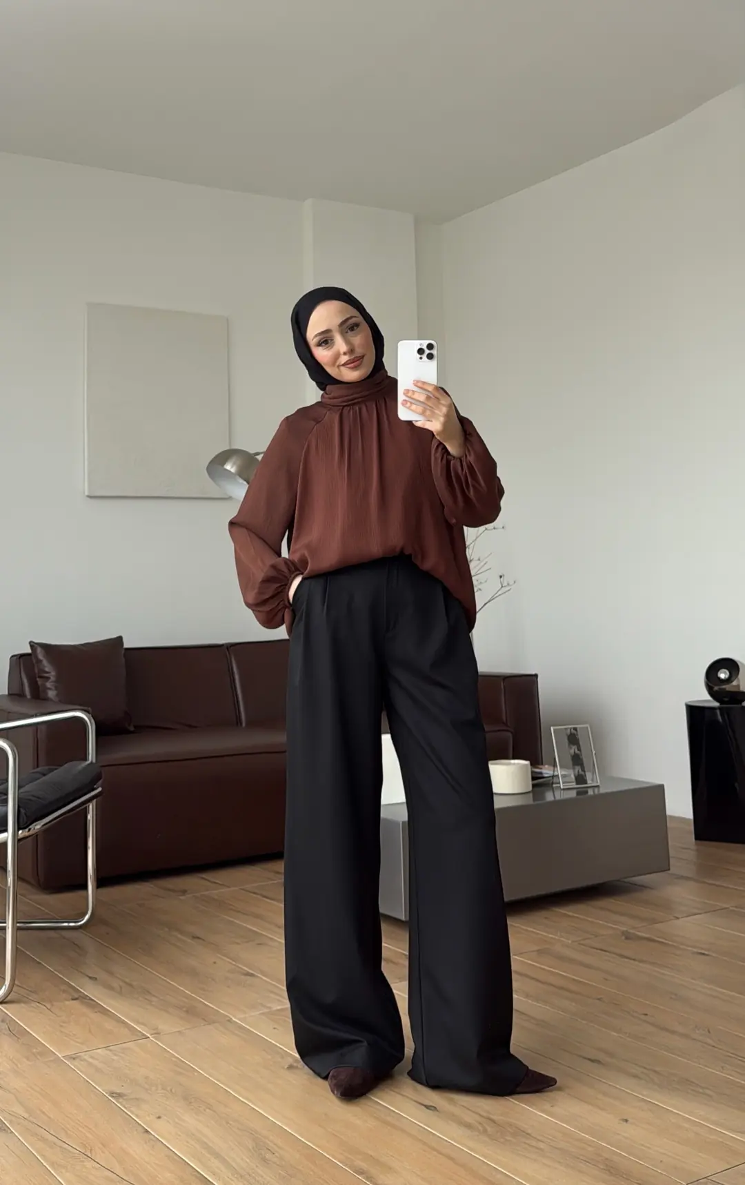 Krinkıl Atkılı Bluz Çikolata Kahve