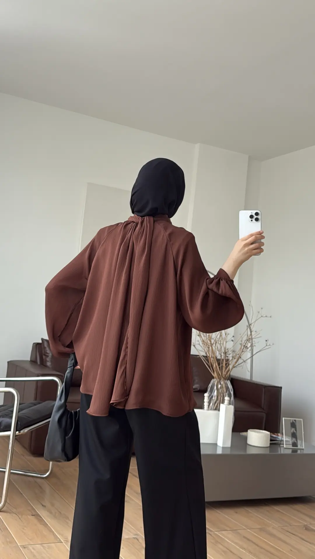 Krinkıl Atkılı Bluz Çikolata Kahve