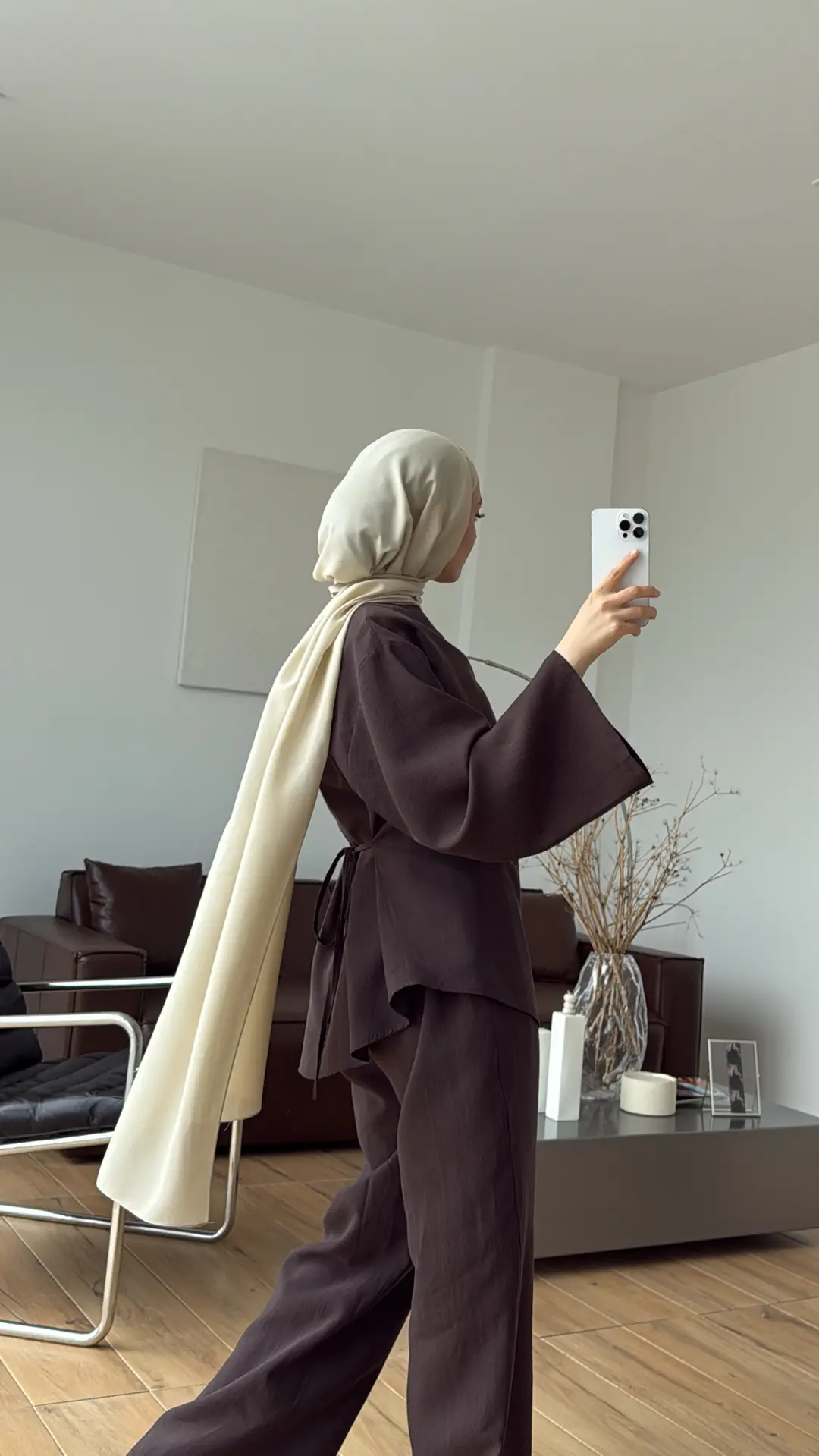 Pervazlı Arkadan Bağcıklı Takım Kahve
