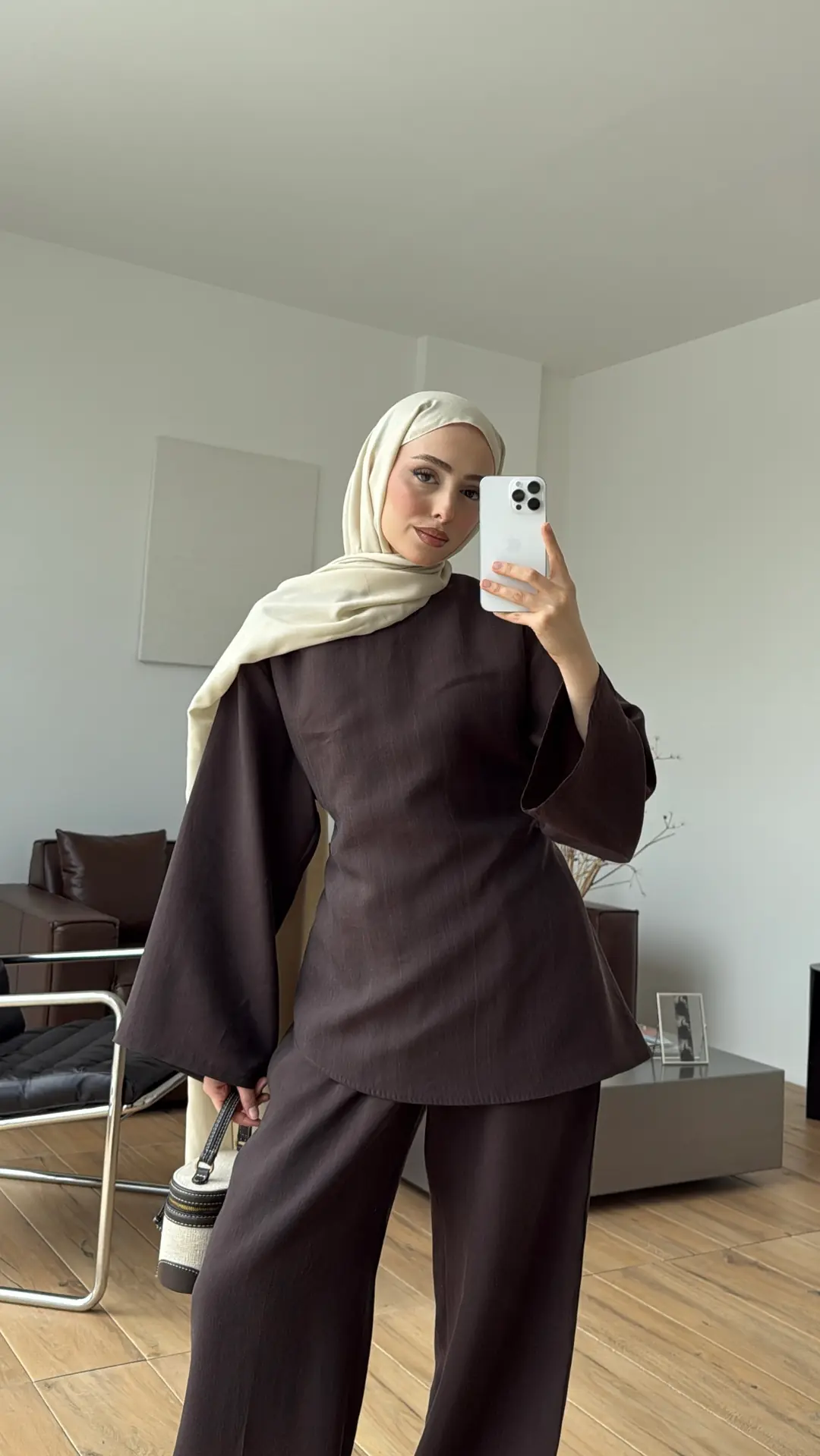 Pervazlı Arkadan Bağcıklı Takım Kahve