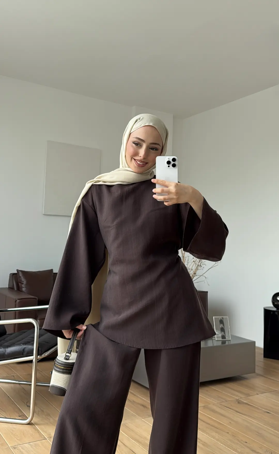 Pervazlı Arkadan Bağcıklı Takım Kahve