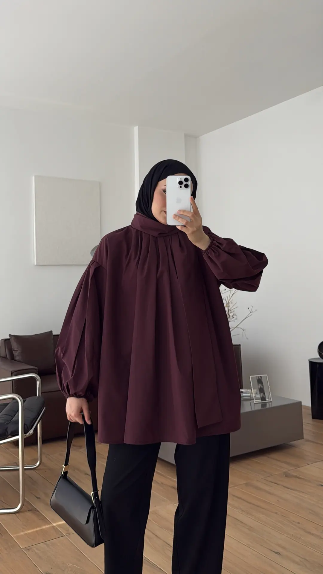 Şallı Pileli Bluz Bordo