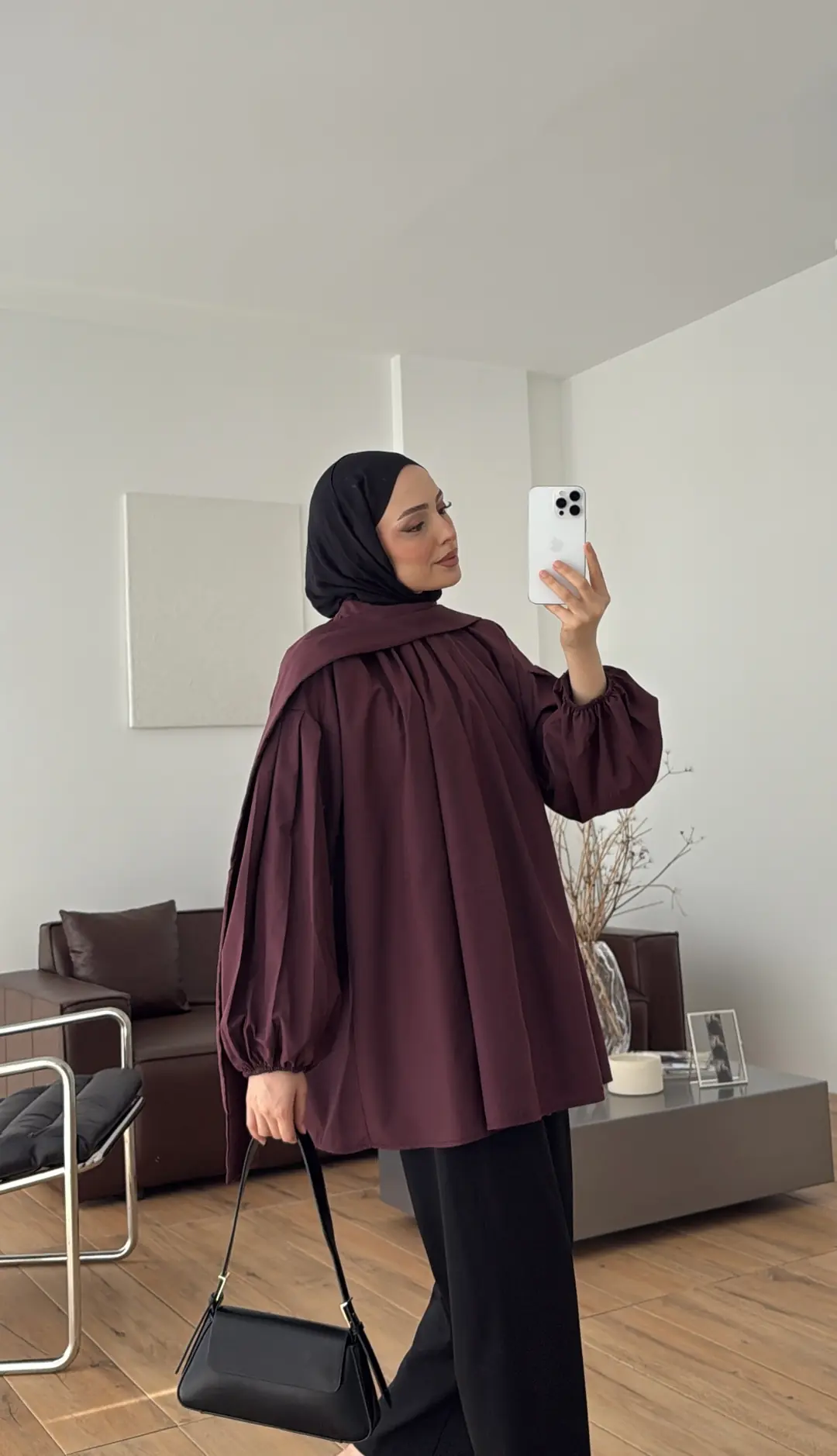 Şallı Pileli Bluz Bordo