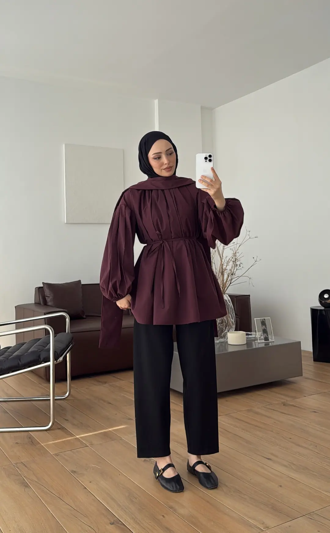 Şallı Pileli Bluz Bordo