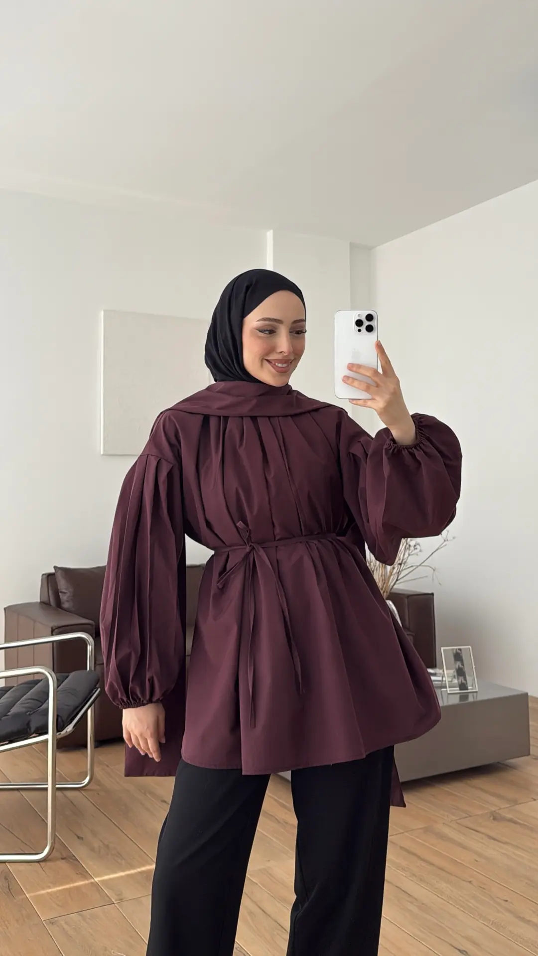 Şallı Pileli Bluz Bordo