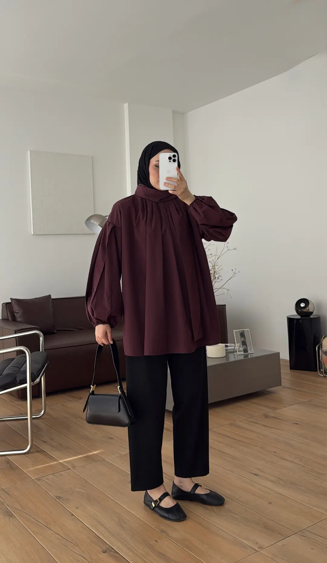 Şallı Pileli Bluz Bordo