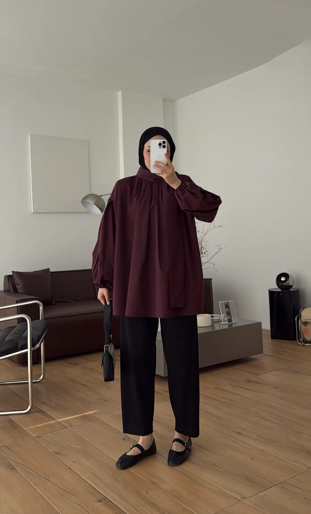 Şallı Pileli Bluz Bordo