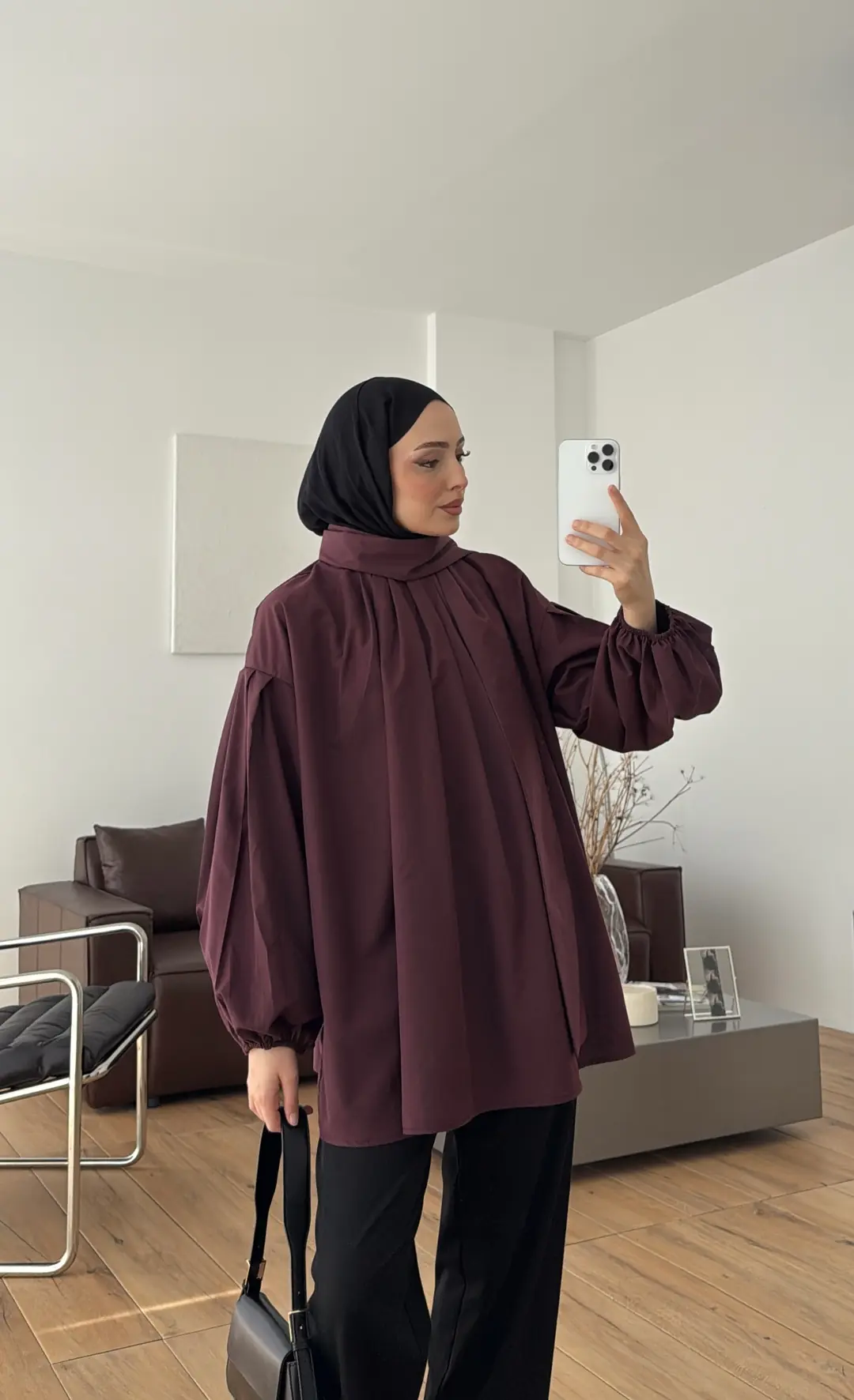 Şallı Pileli Bluz Bordo