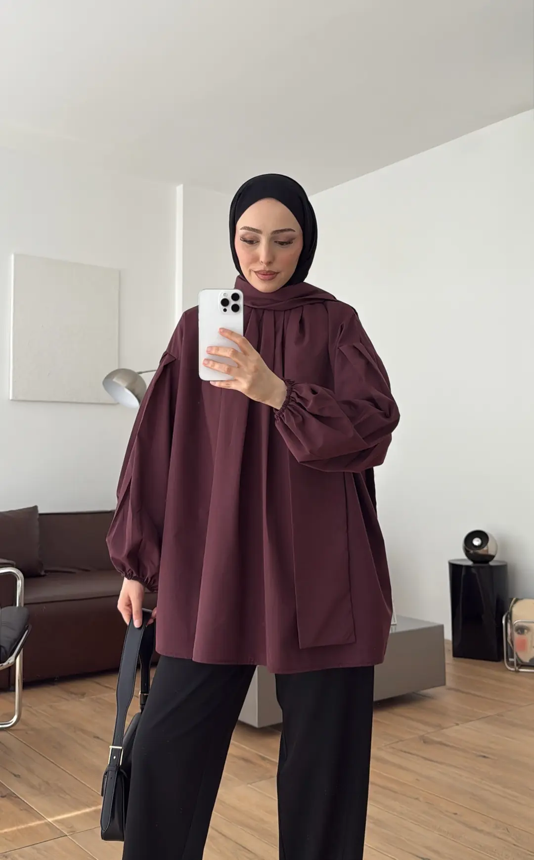Şallı Pileli Bluz Bordo