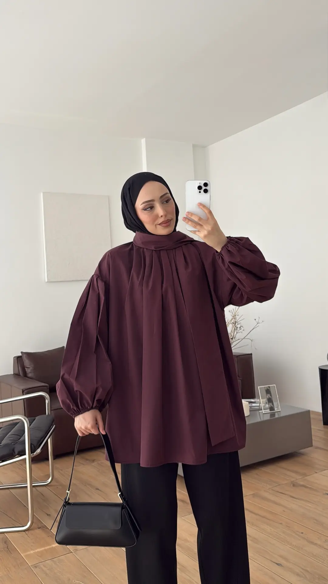 Şallı Pileli Bluz Bordo