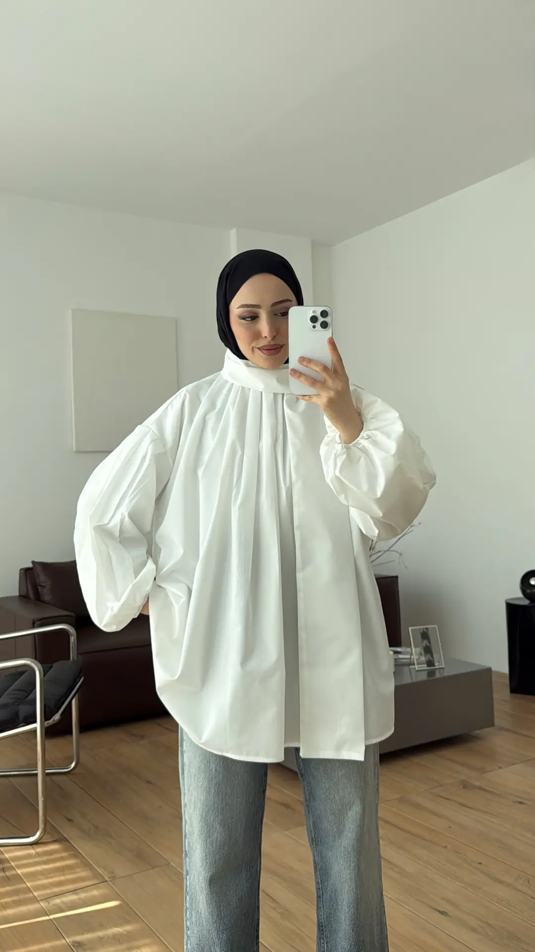 Şallı Pileli Bluz Beyaz