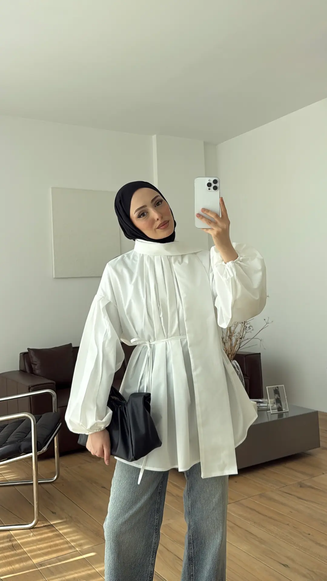 Şallı Pileli Bluz Beyaz