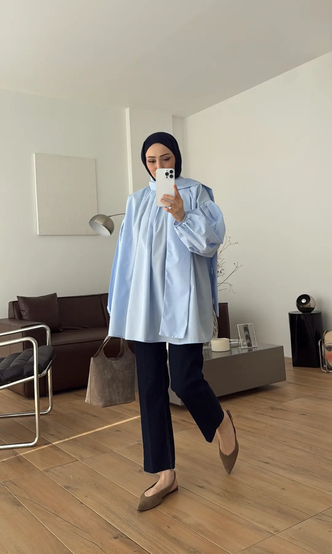 Şallı Pileli Bluz Mavi