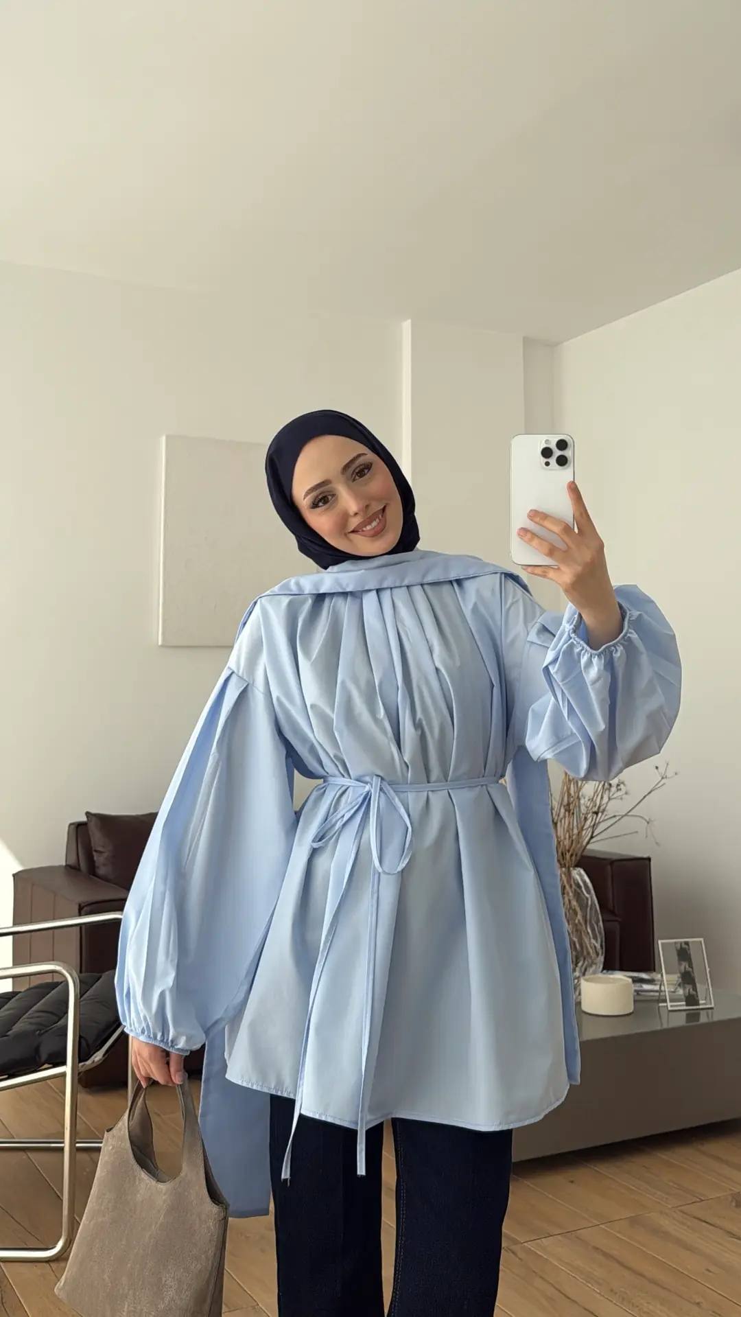 Şallı Pileli Bluz Mavi