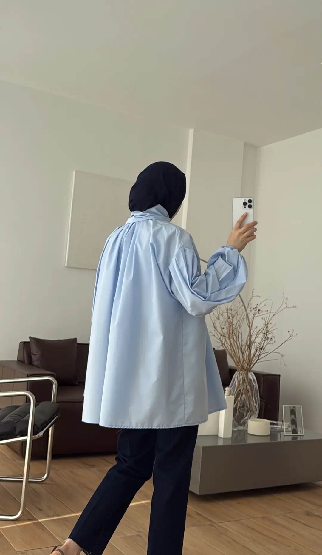 Şallı Pileli Bluz Mavi