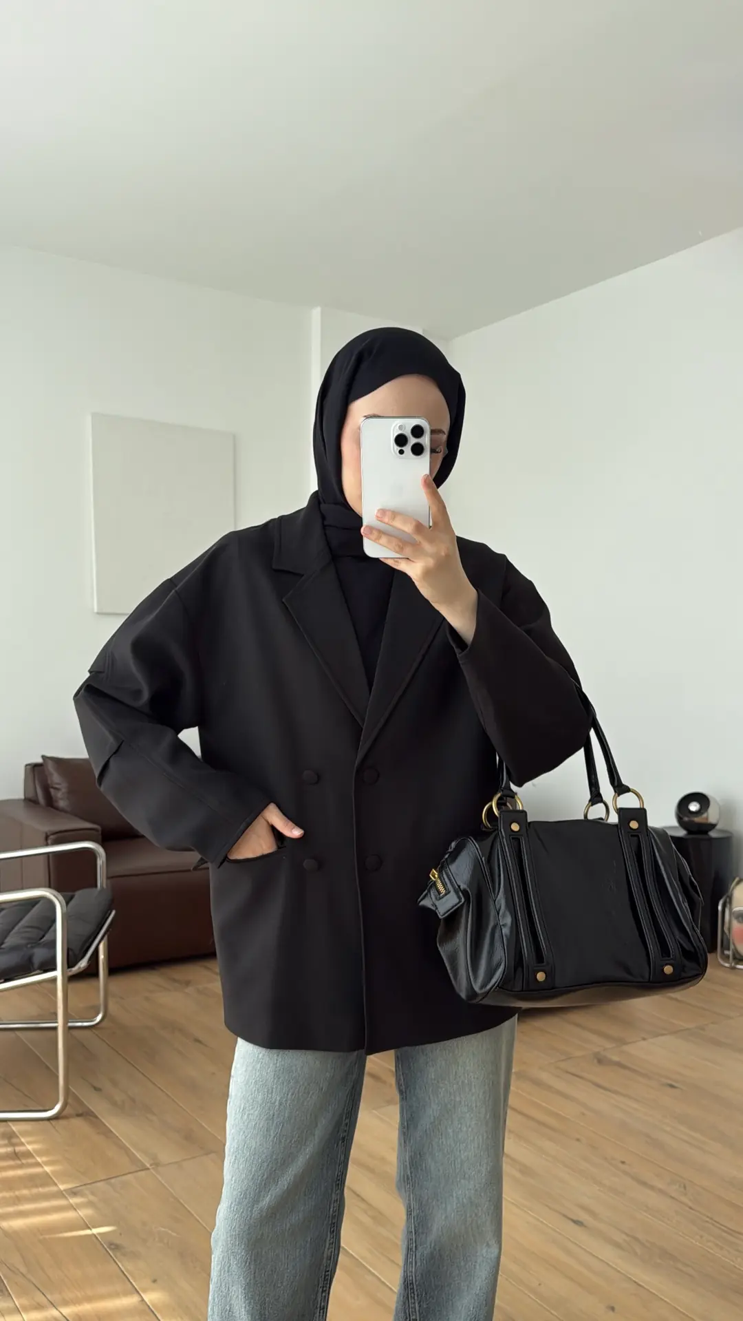 Kolu Büzgülü Ceket Siyah