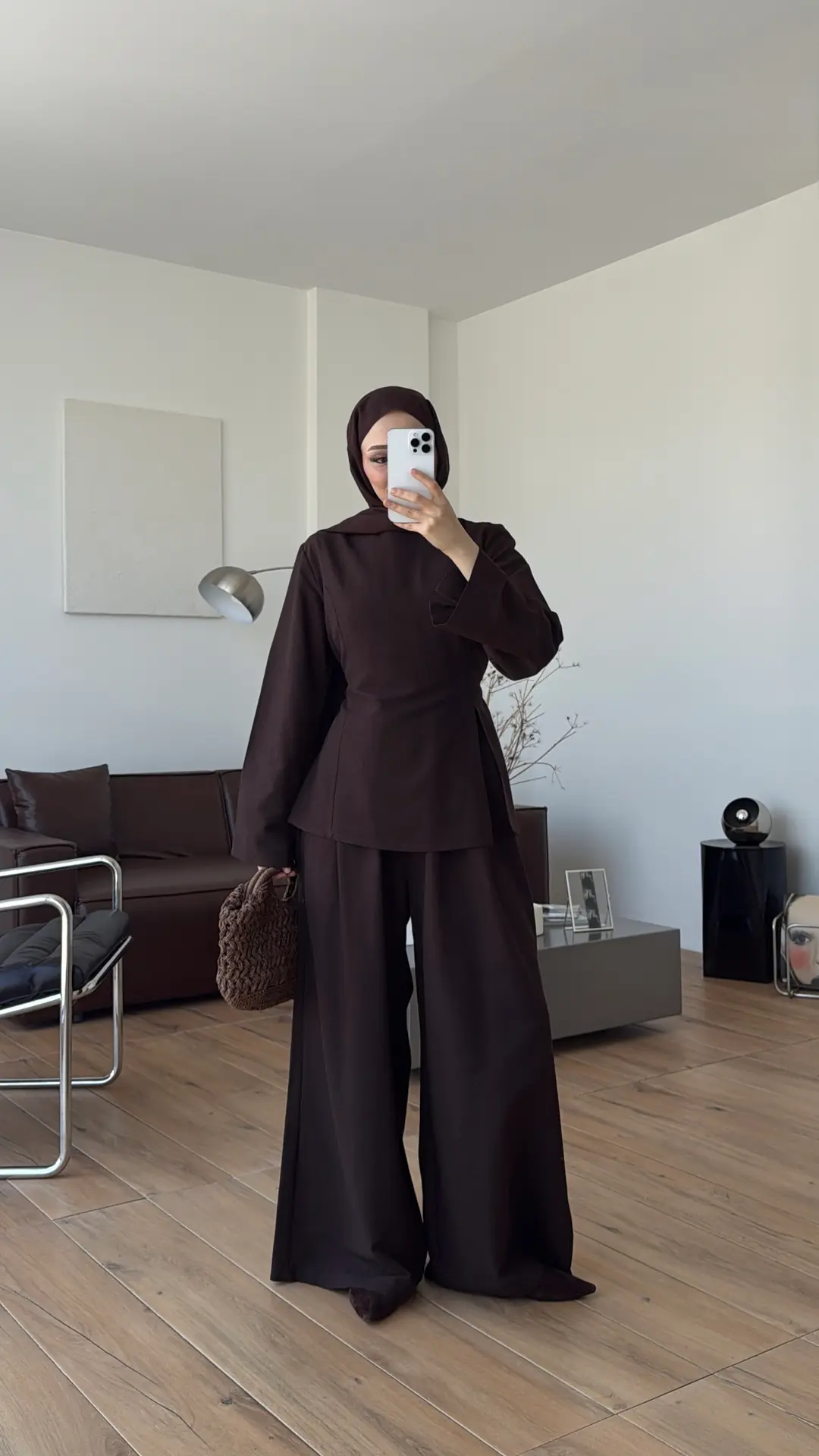 Vera Yırtmaç Detay Keten Takım Kahve