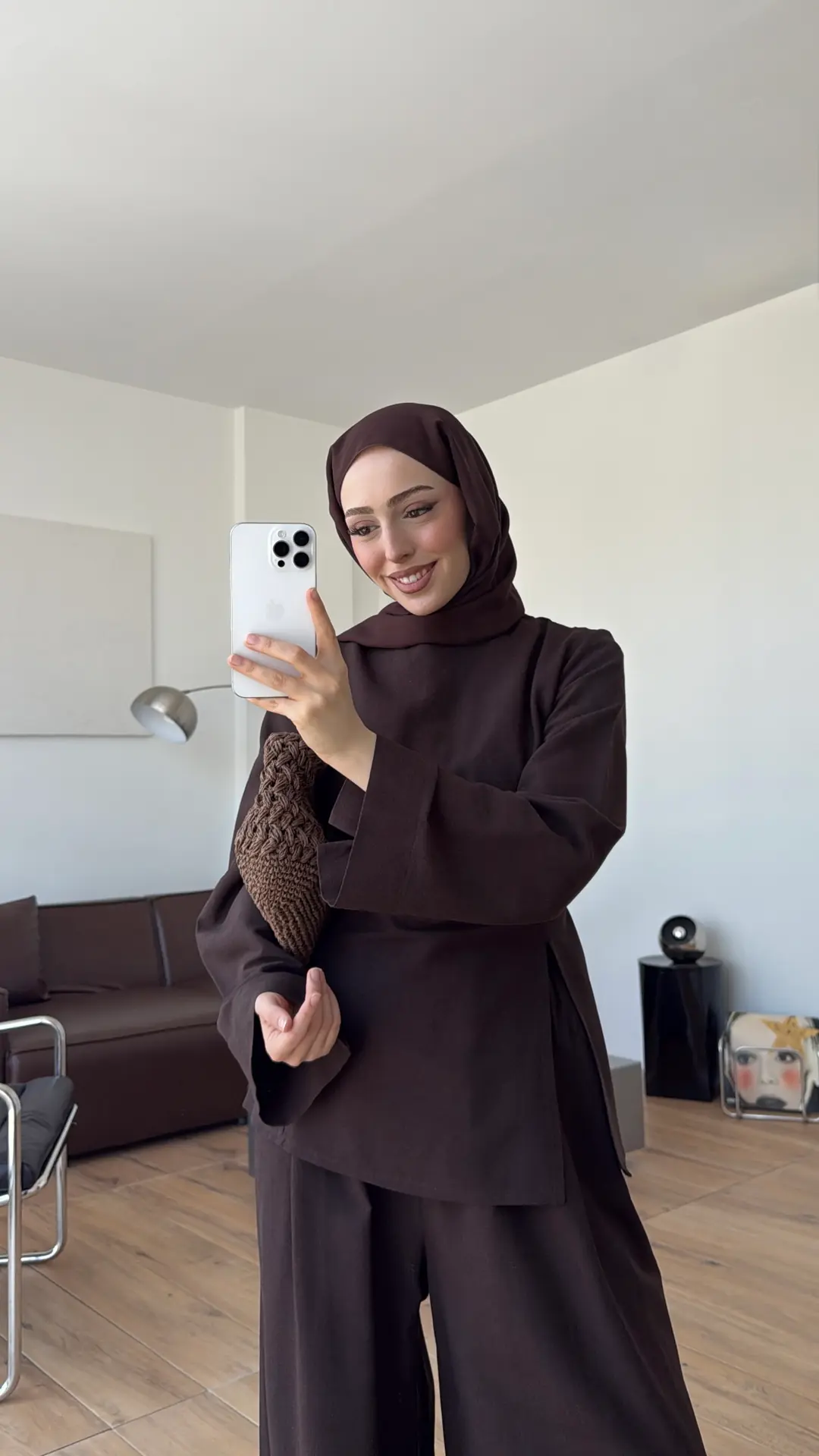 Vera Yırtmaç Detay Keten Takım Kahve