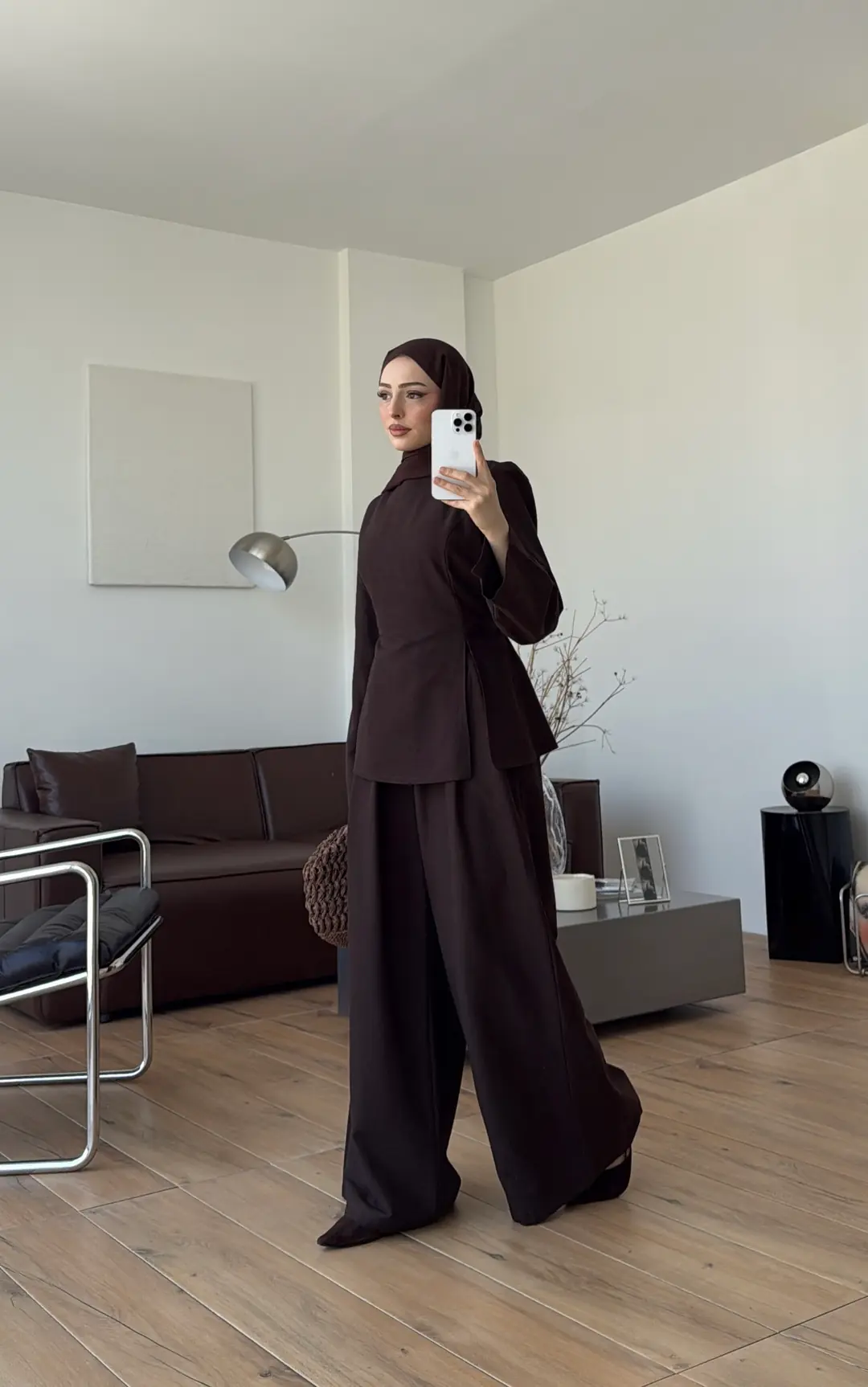 Vera Yırtmaç Detay Keten Takım Kahve