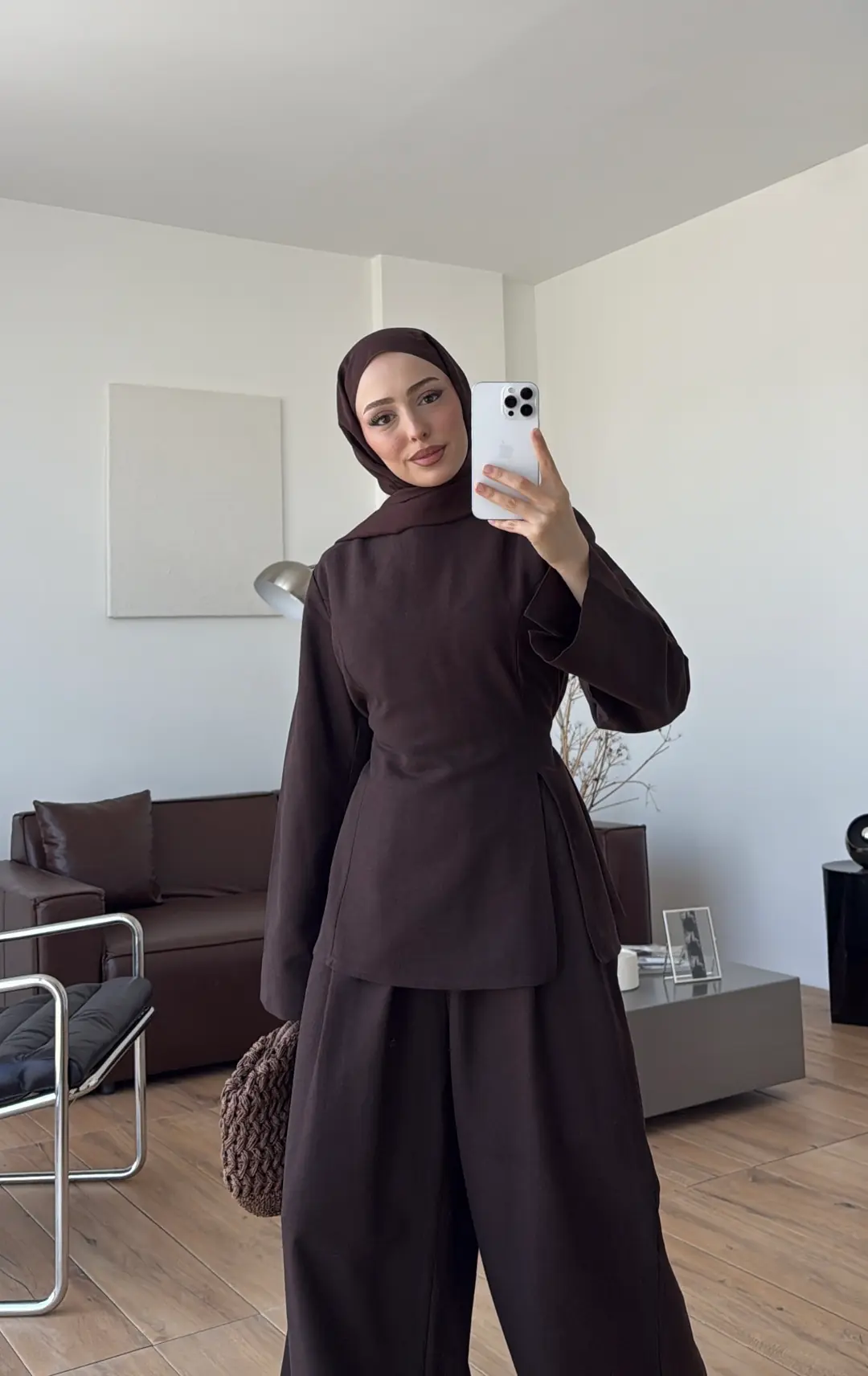 Vera Yırtmaç Detay Keten Takım Kahve