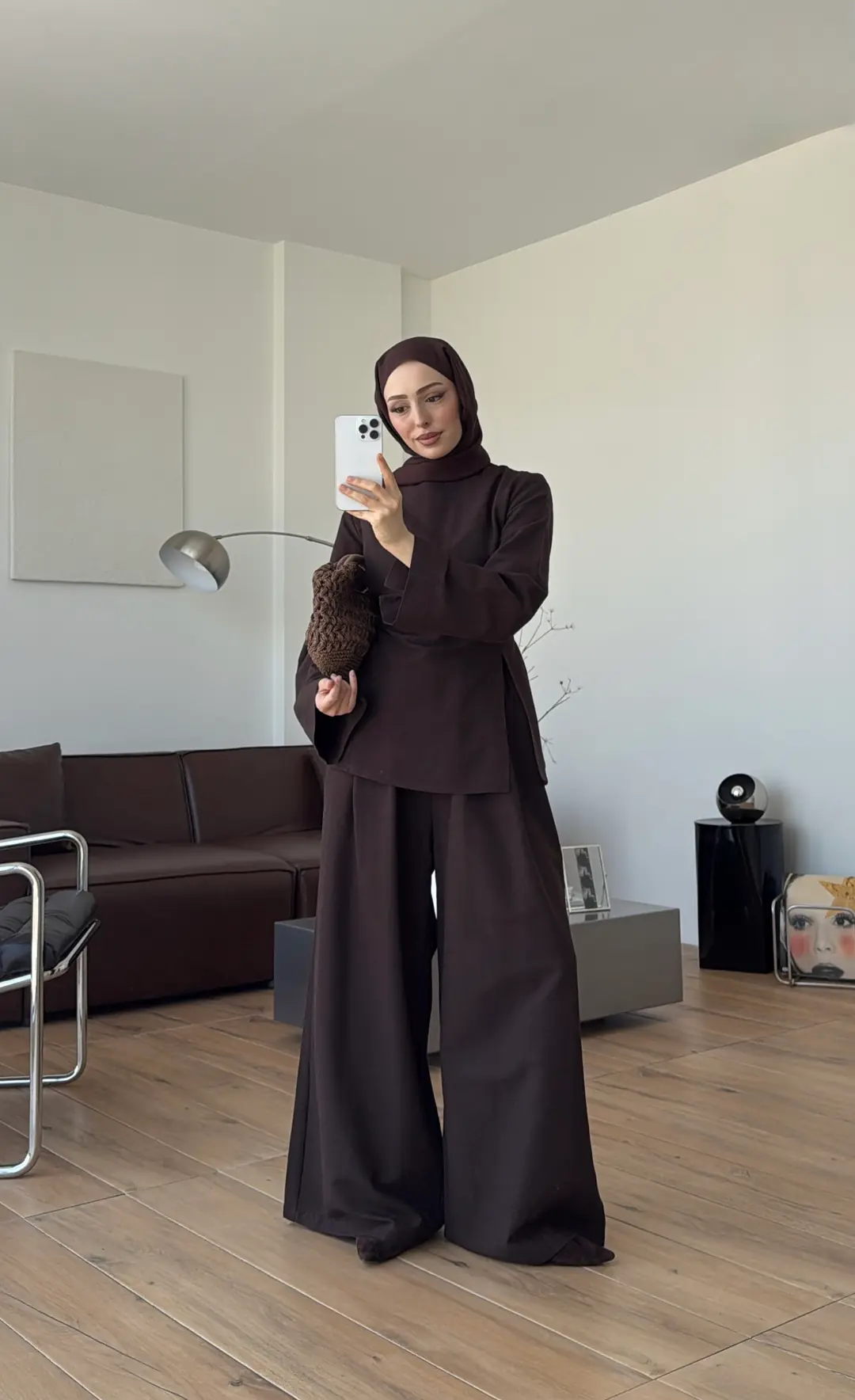 Vera Yırtmaç Detay Keten Takım Kahve