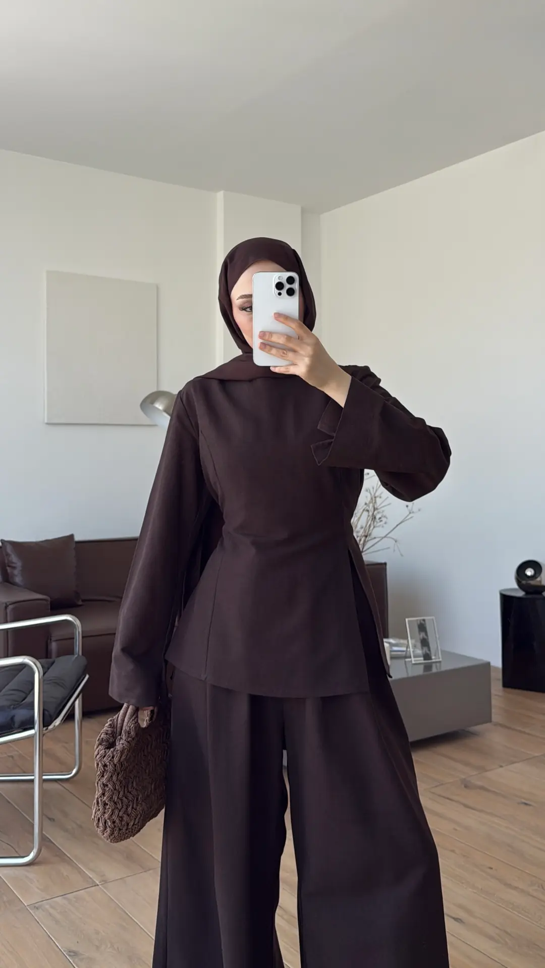 Vera Yırtmaç Detay Keten Takım Kahve