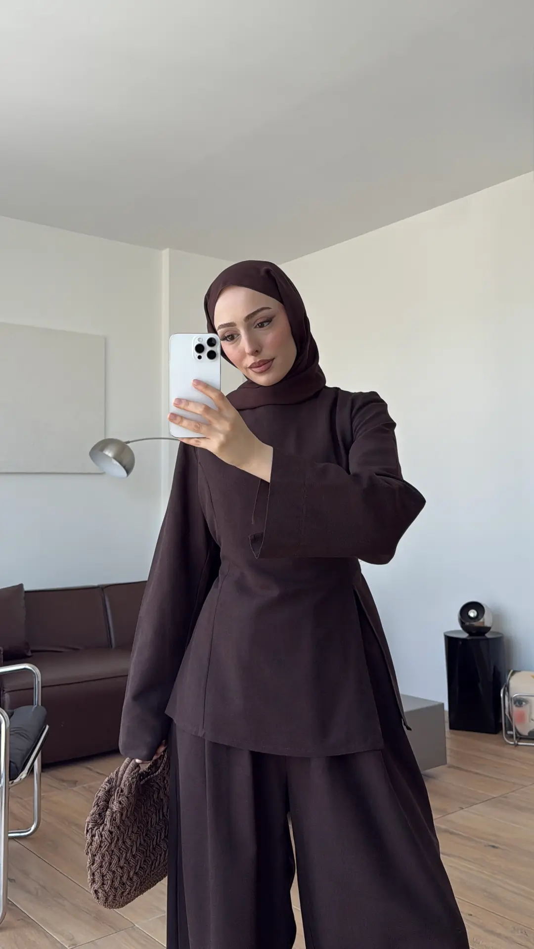 Vera Yırtmaç Detay Keten Takım Kahve