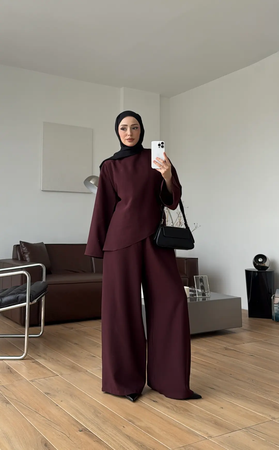 Asimetrik Kesim Takım Bordo