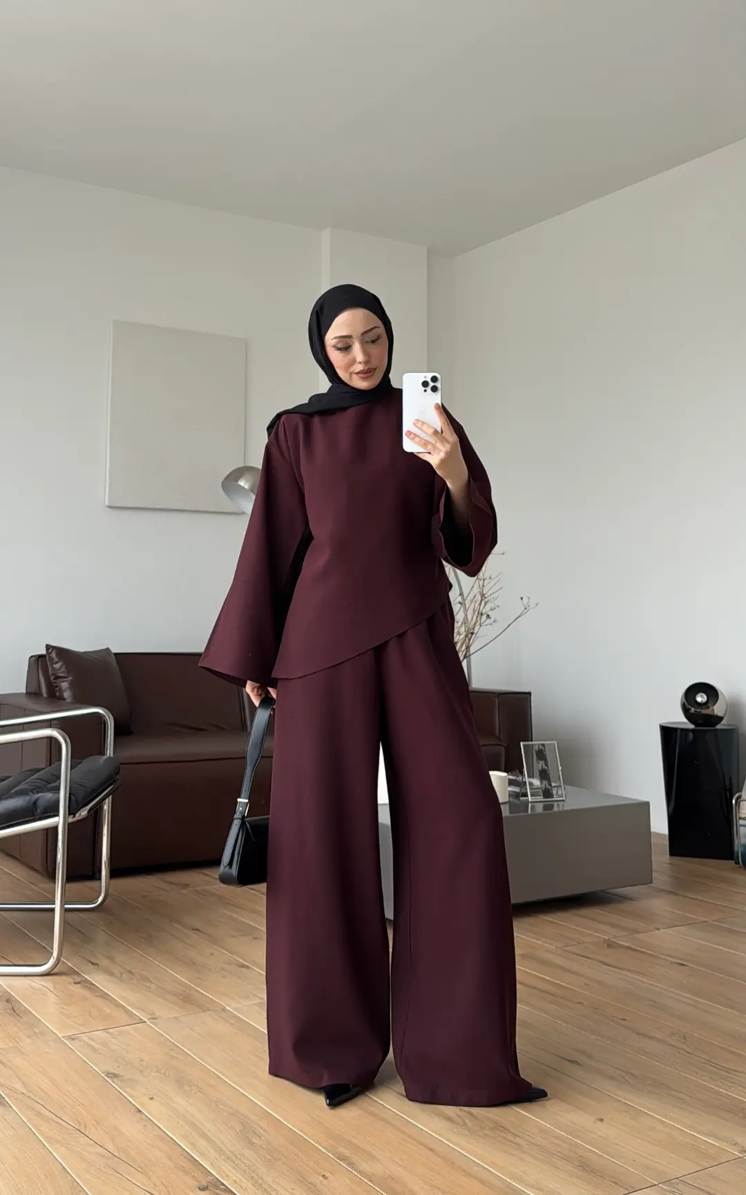 Asimetrik Kesim Takım Bordo