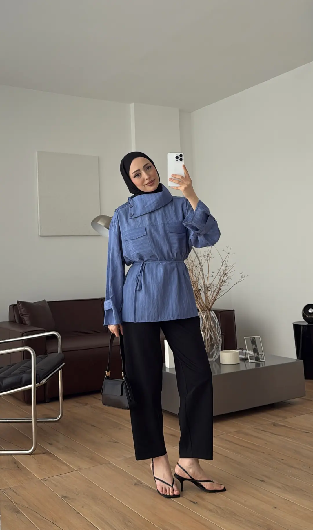 Yakası Düğme Detaylı Çizgili Gömlek İndigo