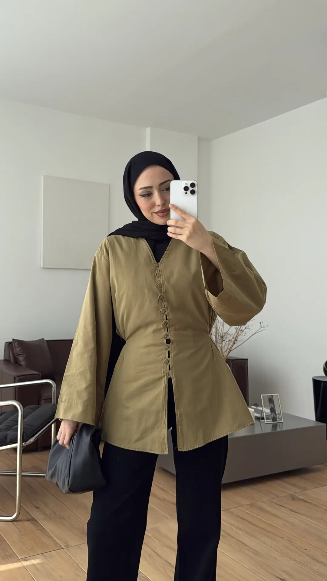 Vual Düğmeli Gömlek Yağ Yeşili
