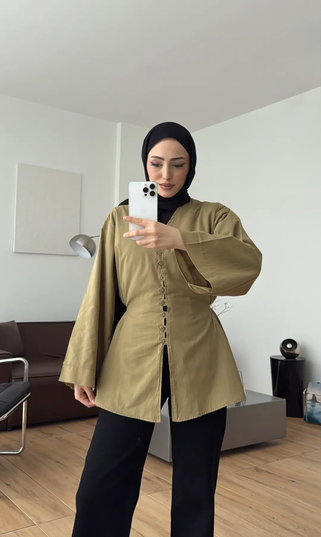 Vual Düğmeli Gömlek Yağ Yeşili