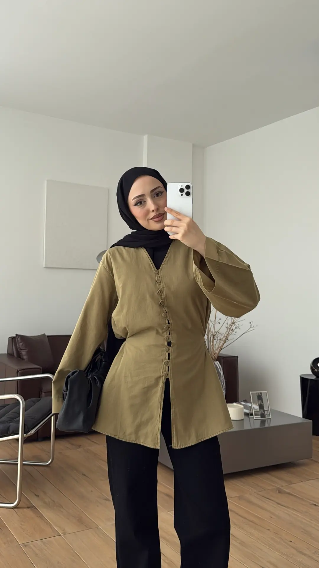 Vual Düğmeli Gömlek Yağ Yeşili