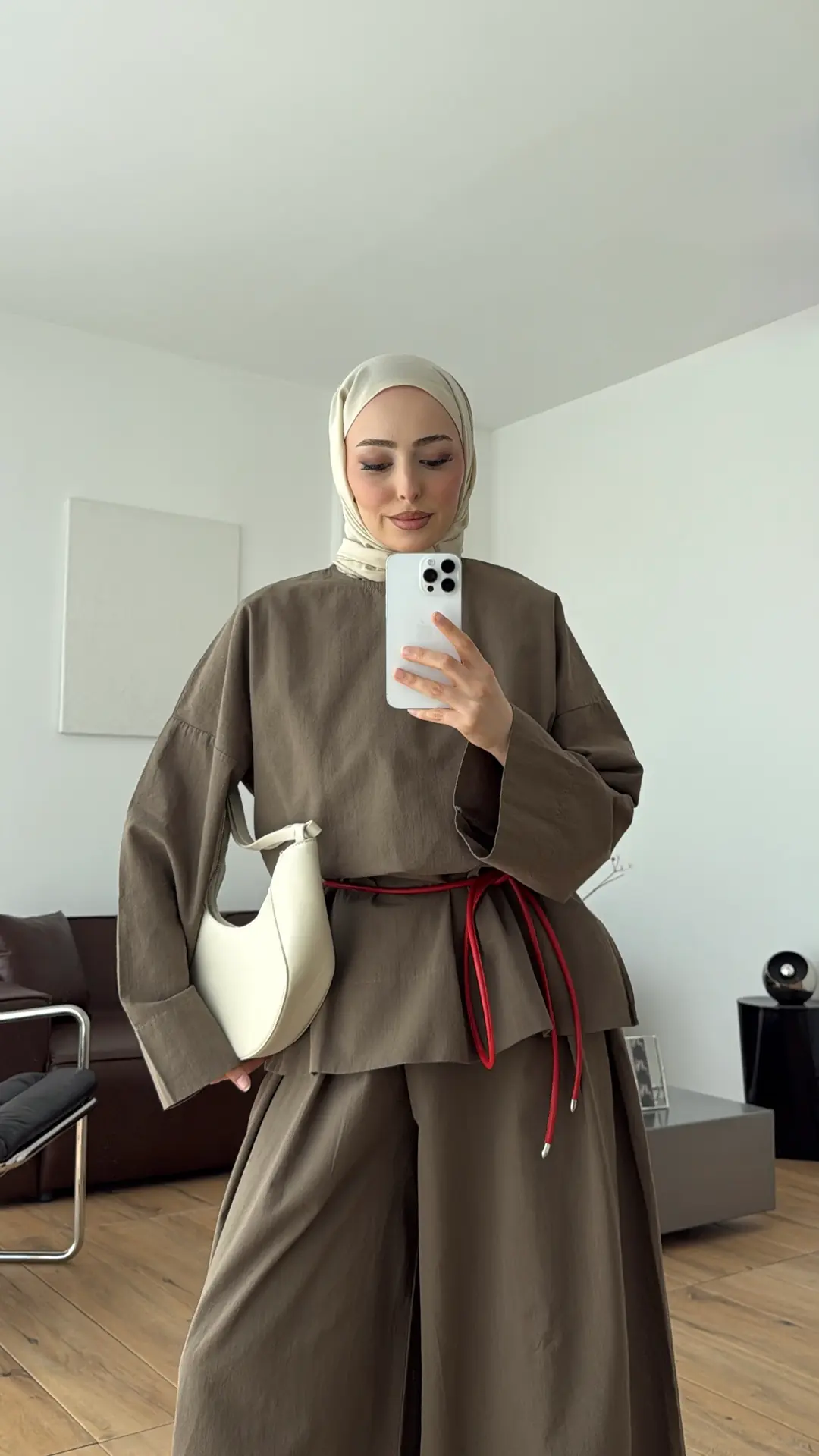 Oversize Keten Bluzlu Takım Haki