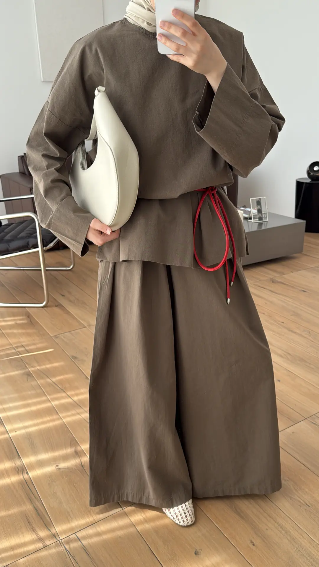 Oversize Keten Bluzlu Takım Haki