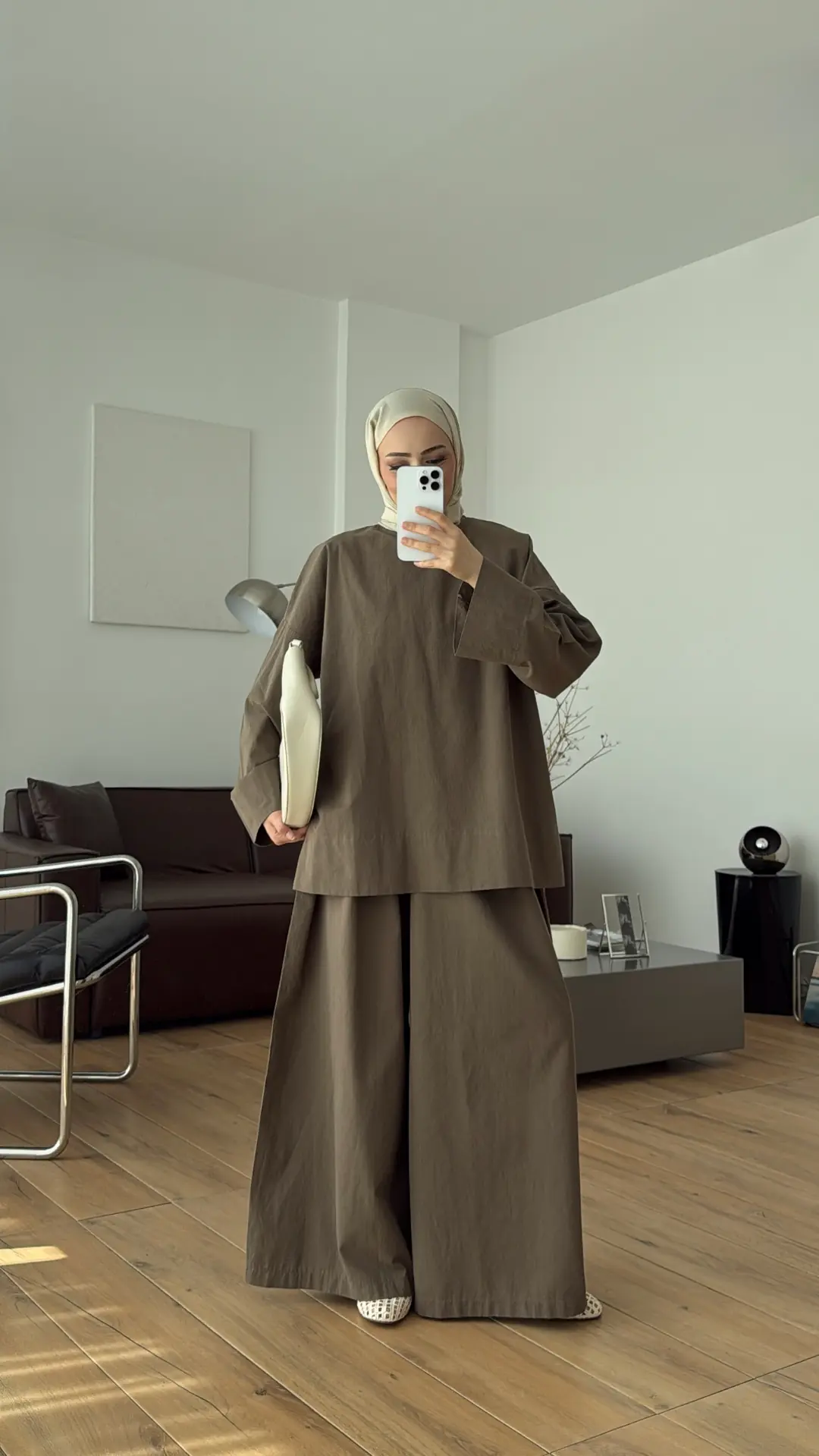 Oversize Keten Bluzlu Takım Haki