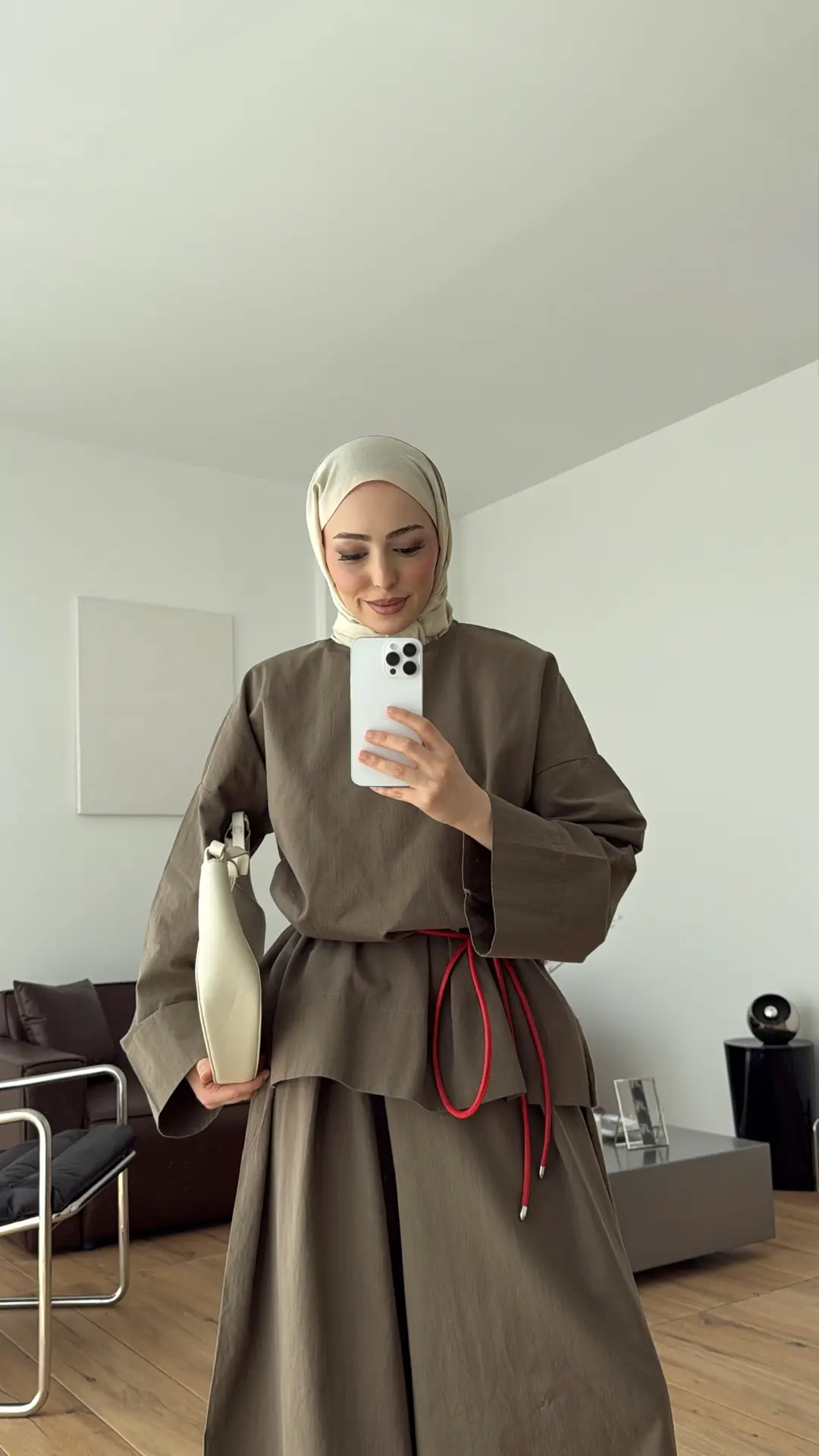 Oversize Keten Bluzlu Takım Haki