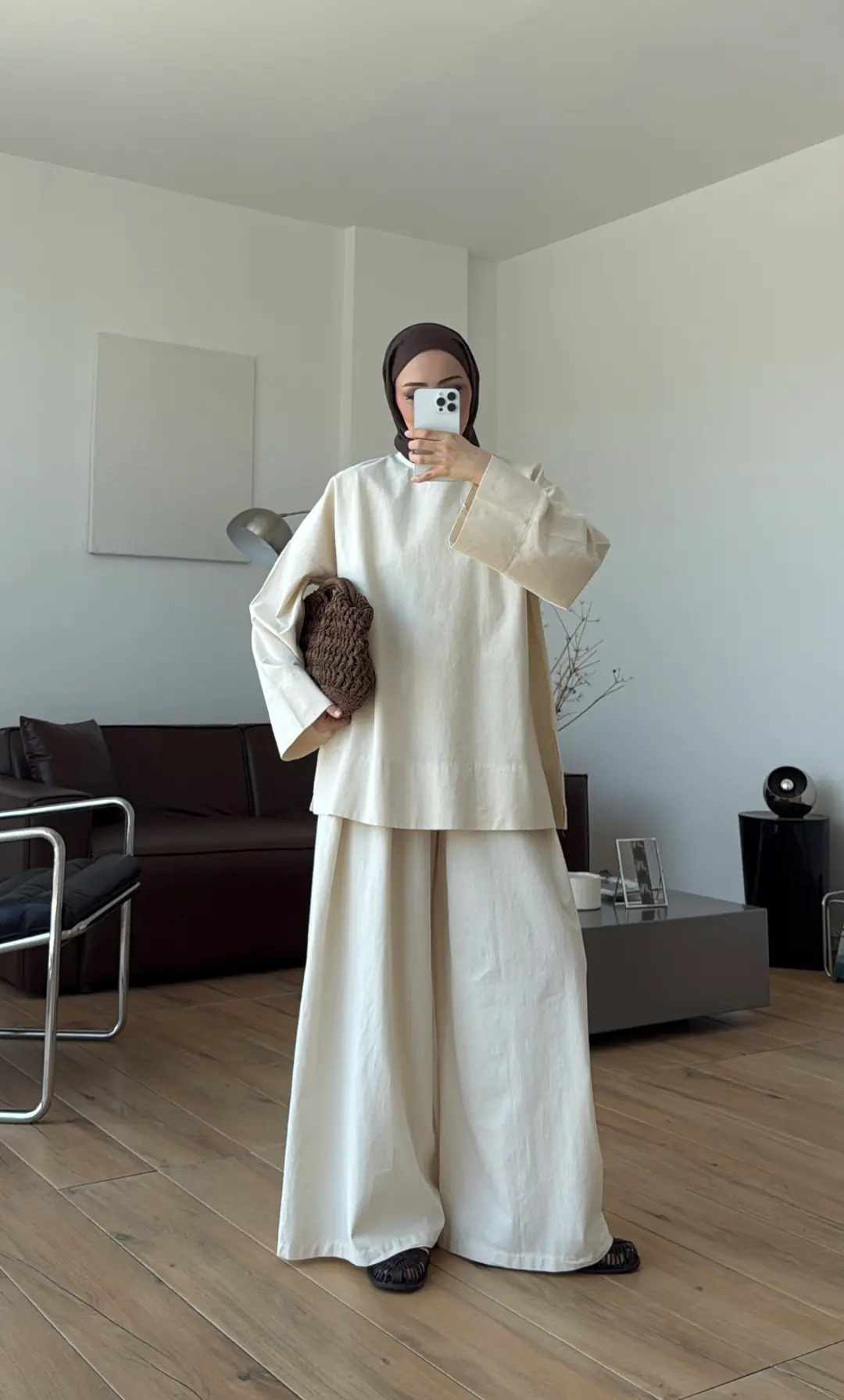 Oversize Keten Bluzlu Takım Natural
