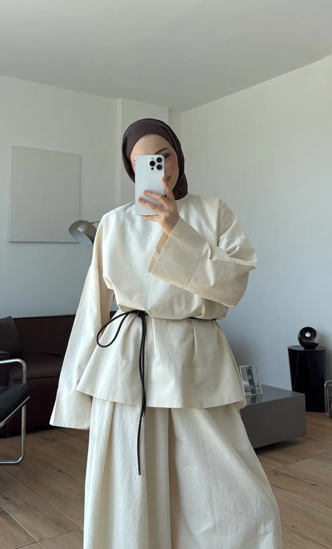 Oversize Keten Bluzlu Takım Natural