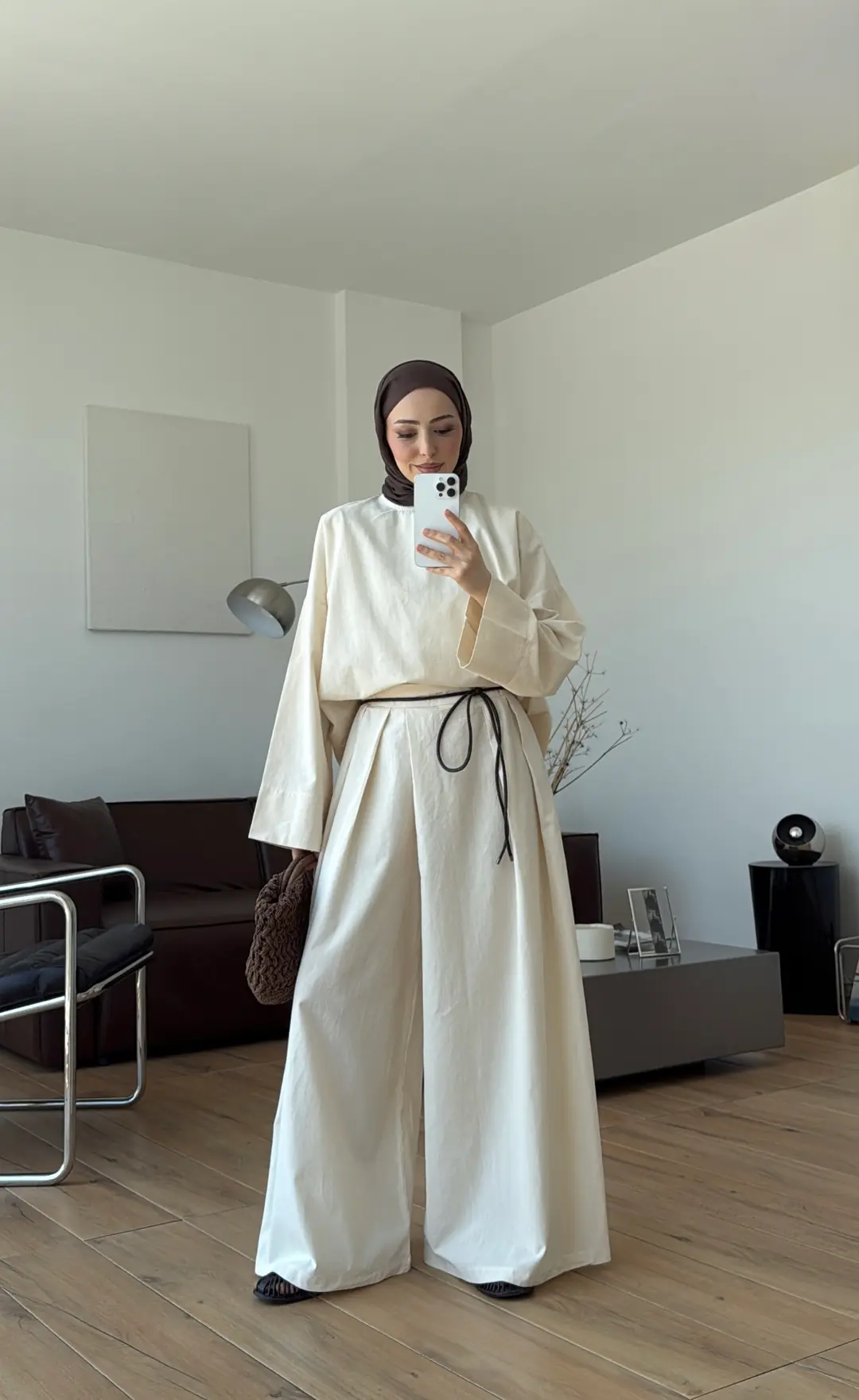 Oversize Keten Bluzlu Takım Natural