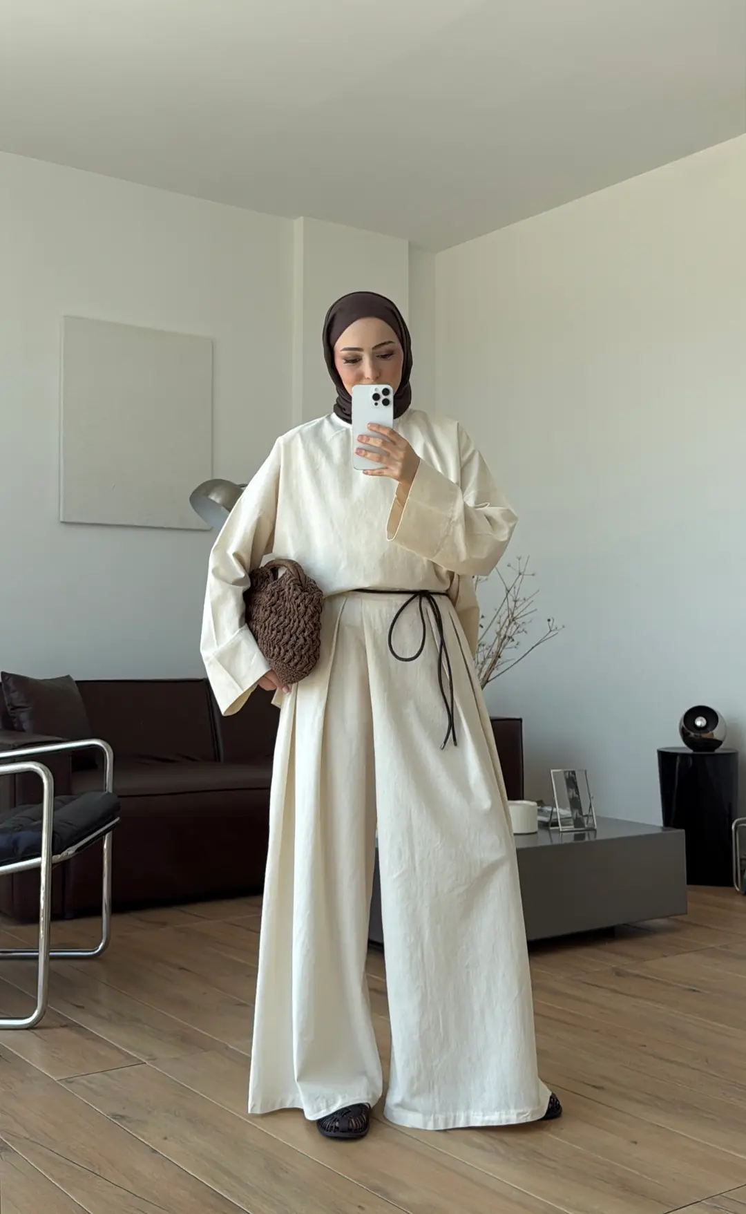 Oversize Keten Bluzlu Takım Natural