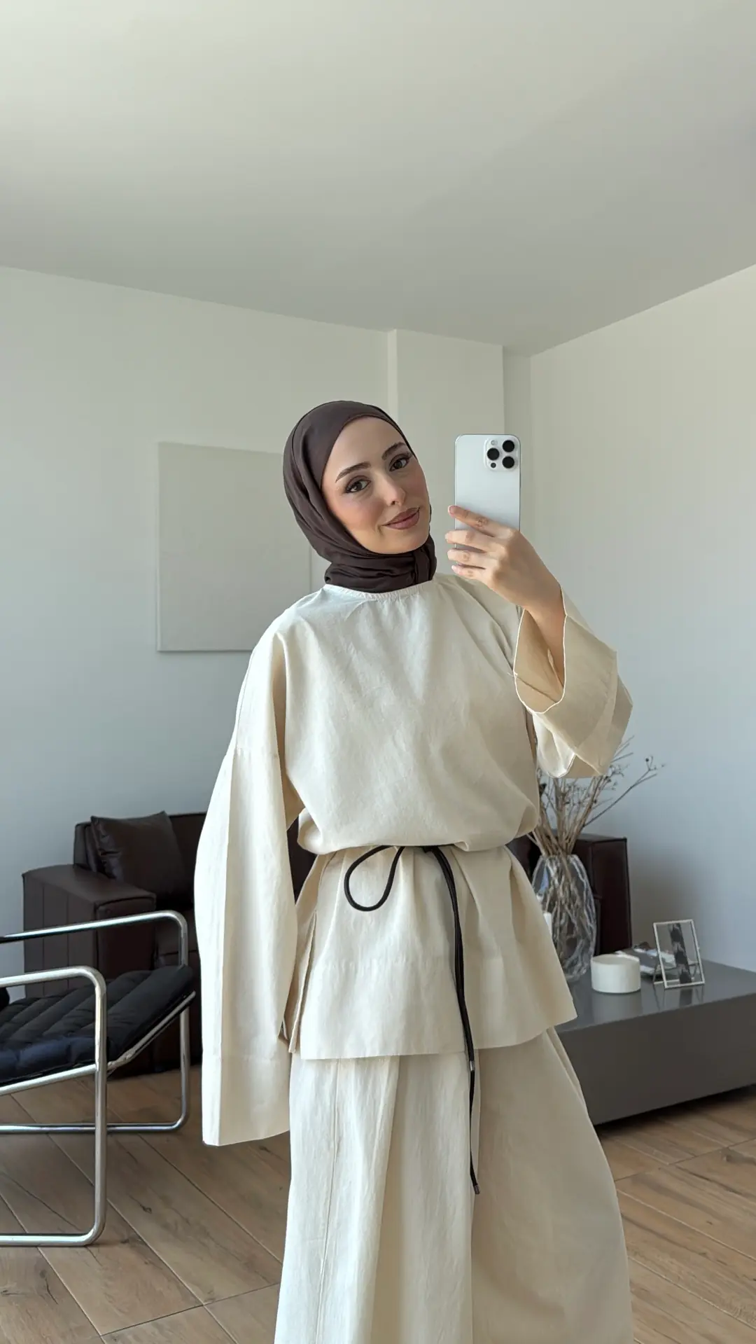 Oversize Keten Bluzlu Takım Natural