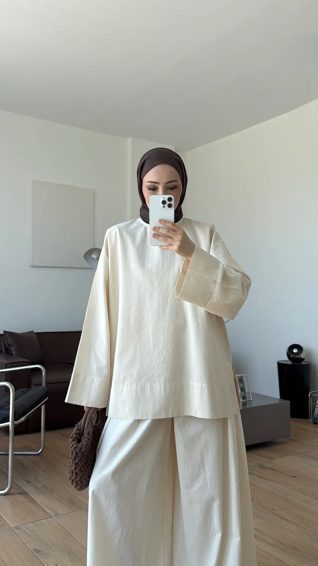 Oversize Keten Bluzlu Takım Natural